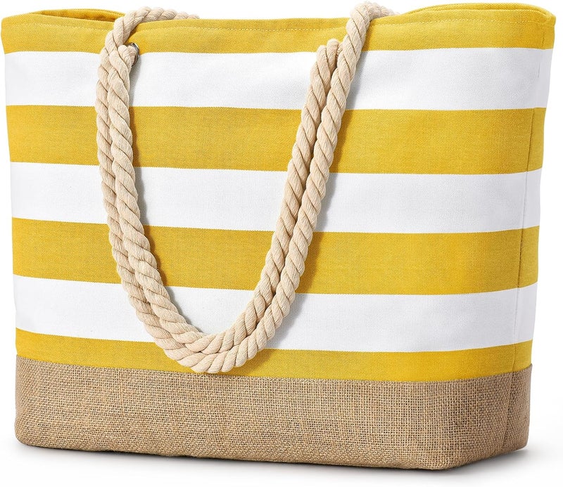 Becokan Beach Bags for Women Large Canvas Beach Tote Bag Beach Bags Waterproof Sandproof Swim Pool Bag Travel Essentials - Image 1